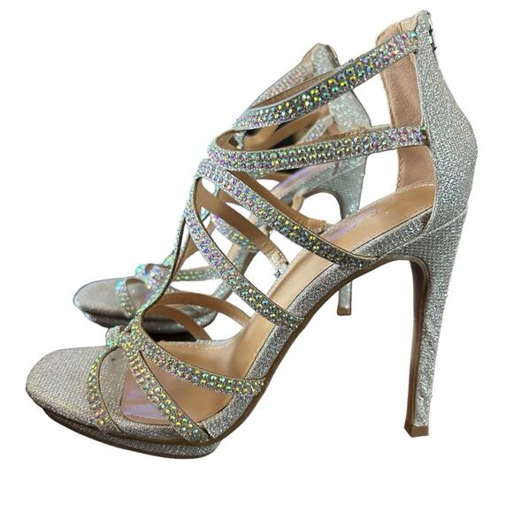 Thalia Sodi Remini Embellished Evening Sandals Silver Caged Stilettos NEW Size 9 - Picture 7 of 10